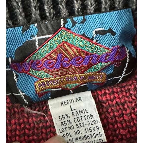 Vintage Weekends Mens Coogi Style Sweater Sz Large Crew Neck Cosby Knit Pullover - Picture 3 of 6